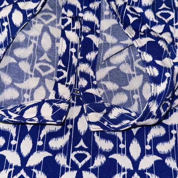 Charter Club 2X Cobalt Royal Blue White Pullover 6 Button Front Long Sleeve Top - Picture 15 of 16